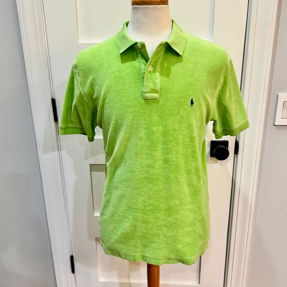 Polo Ralph Lauren Lime Green Terry Toweling Polo Shirt. Large.